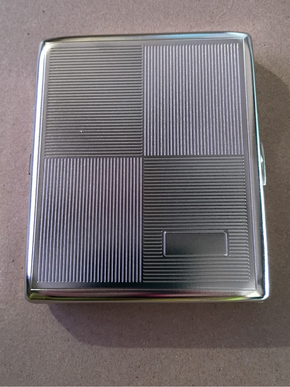 Silver Tone Metal Card Case with Textured Grid